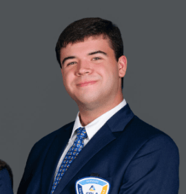 FBLA member in blazer with chapter patch